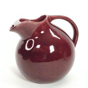 VTG Burgundy Maroon Ceramic Ball 7" Pitcher W/ Handle & Spout Unmarked Ice Lip